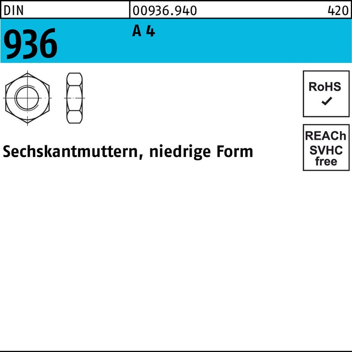 Sechskantmutter DIN 936 M16 A 4 25 Stück