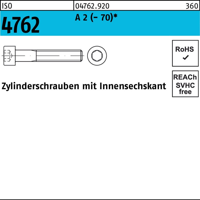 Zylinderschraube ISO 4762 Innen-6kt M24x 45 A 2 (- 70) 1 Stück