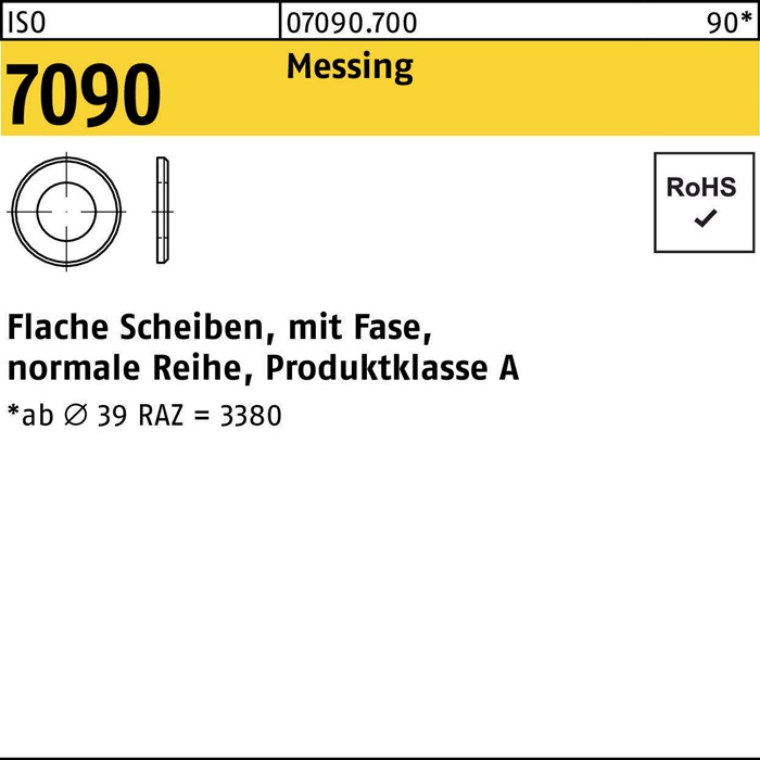 Unterlegscheibe ISO 7090 m.Fase 14 Messing 100 Stück