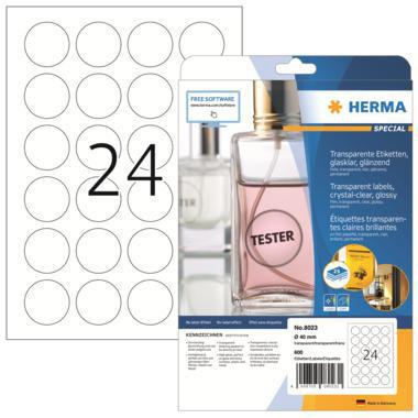 HERMA Folienetikett 8023 rund 40mm transparent 600 St./Pack.