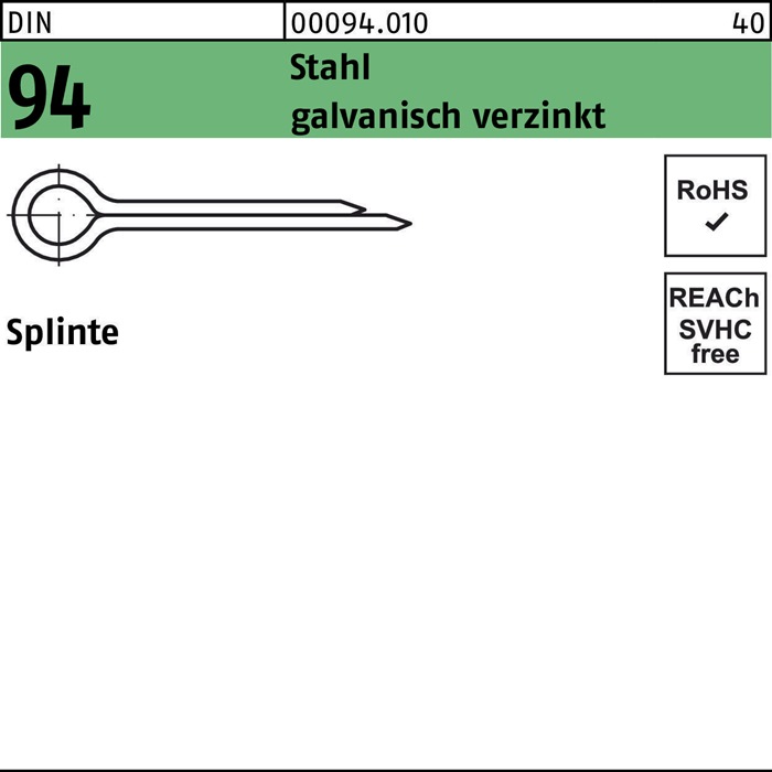 Splinte DIN 94/ISO 1234 8x 40 Stahl galv.verz. 100 Stück