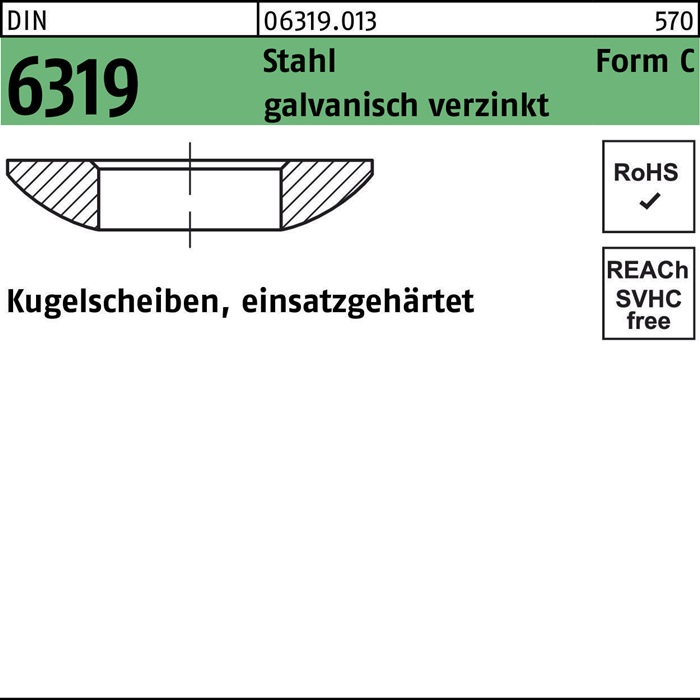 Kugelscheibe DIN 6319 FormC C 13x24x 4,6 Stahl galv.verz. 50 Stück