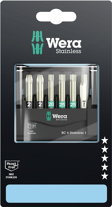 Bitsatz Bit-Check 6 Stainless 1 SB 6tlg. 2xPZ2/1xTX20/2xTX25/1xHex Bit-Check-Box