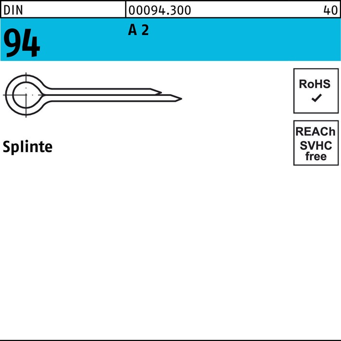 Splinte DIN 94/ISO 1234 5x 71 A 2 250 Stück