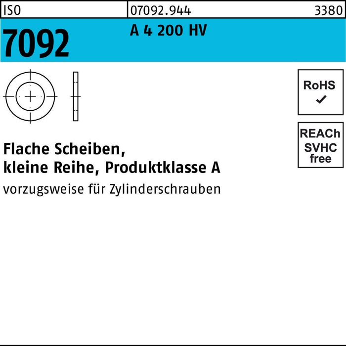 Unterlegscheibe ISO 7092 20 A 4 200 HV 25 Stück
