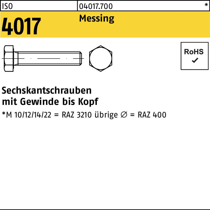 Sechskantschraube ISO 4017 VG M5x 35 Messing 100 Stück