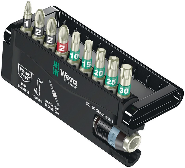 Edelstahlbitsortiment BC 10 Stainless 1 10-tlg.PH/PZD/T/Schnellw.Halter WERA
