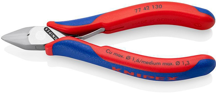 Elektronikseitenschneider L.130mm Form 4 Facette nein 2K-Hülle spiegelpol.KNIPEX