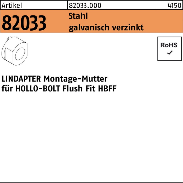 Montagemutter R 82033 HBFF12 Stahl galv.verz. 1 Stück LINDAPTER
