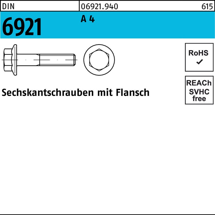 Sechskantschraube DIN 6921 Flansch M10x 60 A 4 100 Stück