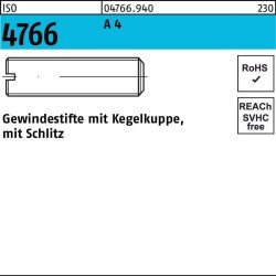 Gewindestift ISO 4766 Kegelkuppe/Schlitz M6x 8 A 4 25 Stück