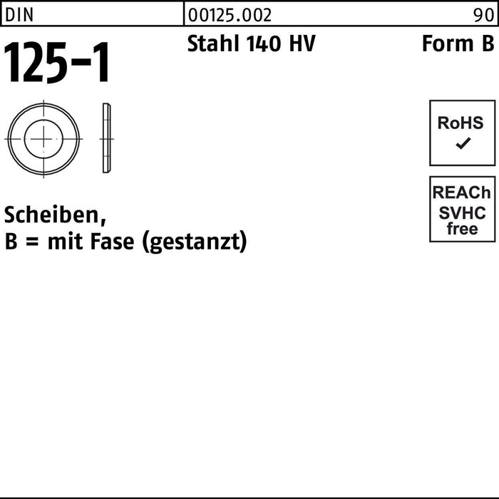 Unterlegscheibe DIN 125-1 Form B 58 x105 x9 Stahl 140 HV 5 Stück