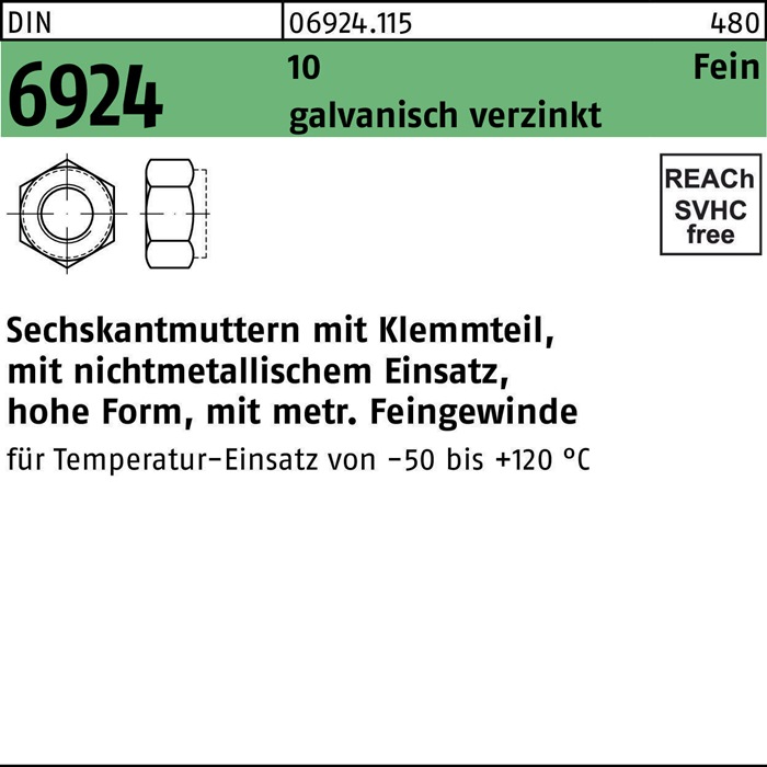 Sechskantmutter DIN 6924 Klemmteil M24x 2 10 galv.verz. 25 Stück
