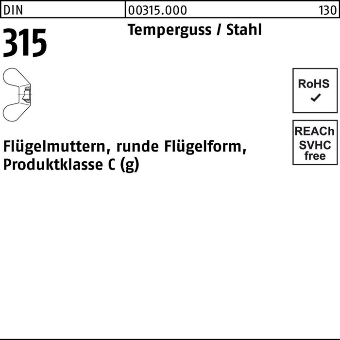 Flügelmutter DIN 315 runde FormM4 Temperguss 100 Stück