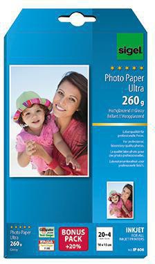 SIGEL Inkjetpapier ULTRA IP606 10x15cm hochglänzend 24 Bl./Pack.