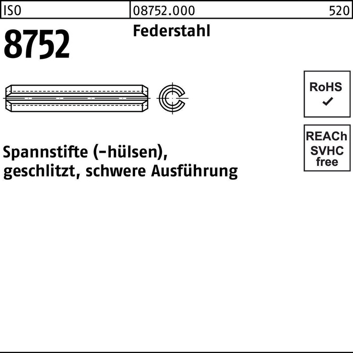 Spannstift ISO 8752 geschlitzt 8x 90 Federstahl schwere Ausf. 50 Stück