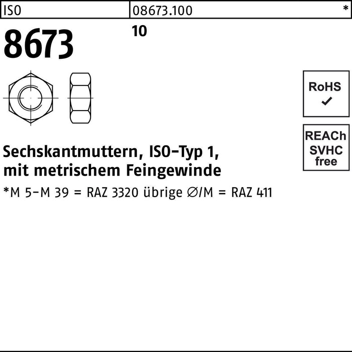 Sechskantmutter ISO 8673 M8x 1 10 100 Stück