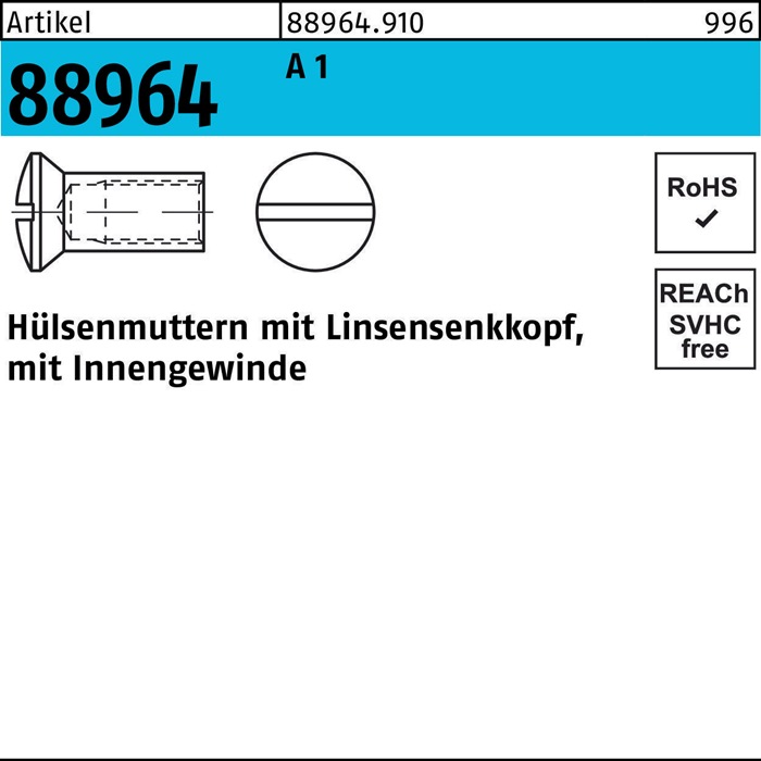 Hülsenmutter R 88964 Liko IG M6x 15 A 1 100 Stück