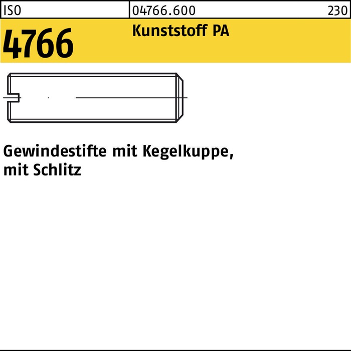 Gewindestift ISO 4766 Kegelkuppe/Schlitz M8x 12 Polyamid 100 Stück