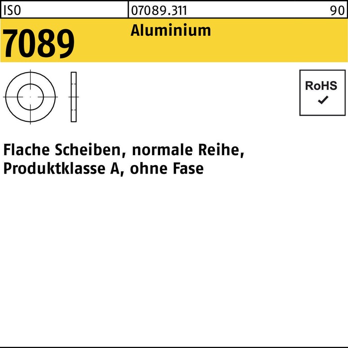 Unterlegscheibe ISO 7089 o.Fase 8 Aluminium 500 Stück