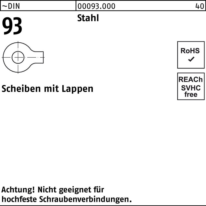 Unterlegscheibe DIN 93 Lappen 8,4 Stahl 1000 Stück