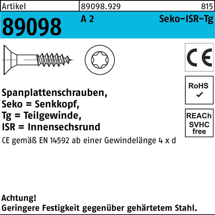 Spanplattenschraube R 89098 SEKO ISR TG 5x 80-T25 A 2 500 Stück