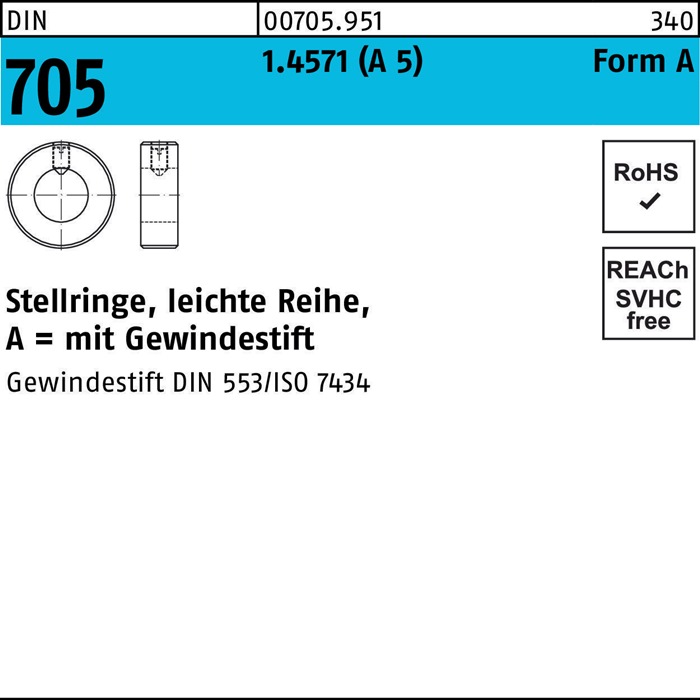 Stellring DIN 705 Gewindestift A 16x 28x 12 A 5 leichte Reihe 10Stück
