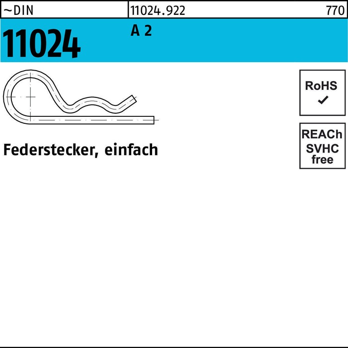 Federstecker DIN 11024 DrahtD. 3 A 2 einfach 25 Stück