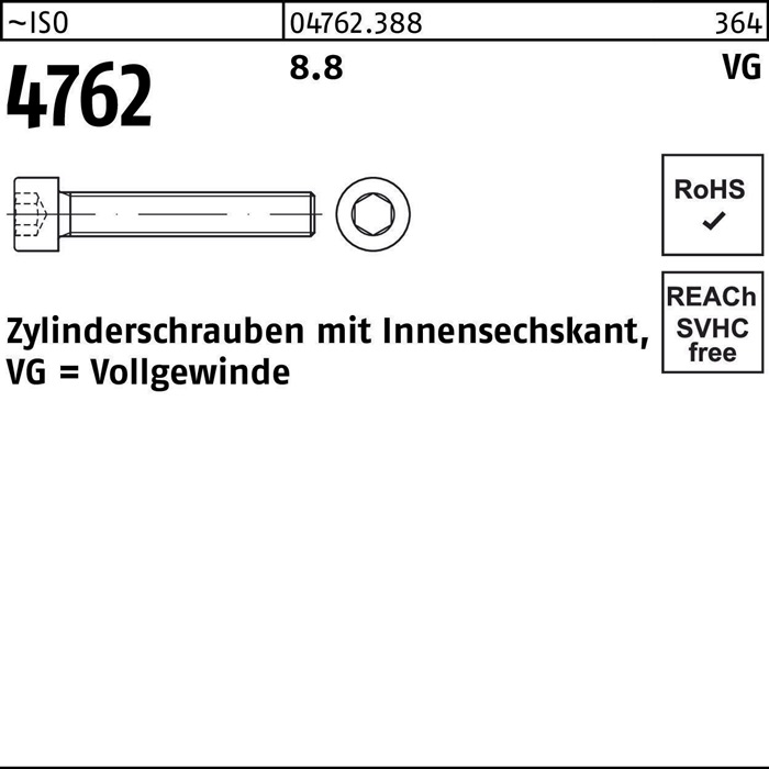 Zylinderschraube ISO 4762 Innen-6kt VG M6x 40 8.8 200 Stück