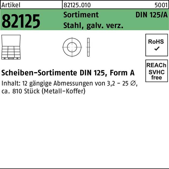 Scheibensortiment DIN 125 810tlg. Stahl galv.verz. 1 Stück
