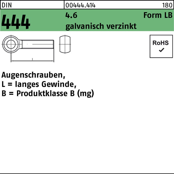 Augenschraube DIN 444 FormLB LBM 10x 60 4.6 galv.verz. 25 Stück