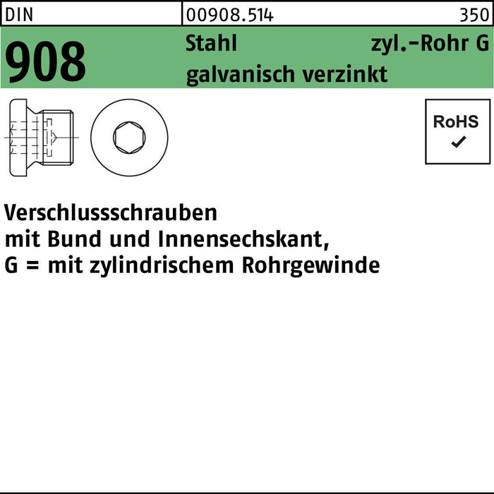 Verschlußschraube DIN 908 Bund/Innen-6kt G 3/4 A Stahl galv.verz. 25St.