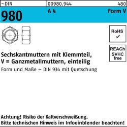 Sechskantmutter DIN 980 Klemmteil VM 24 A 4 25 Stück