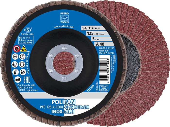 Fächerscheibe POLIFAN A-COOL SG INOX+ALU D.125mm K.40 kon.INOX/Aluminium NK