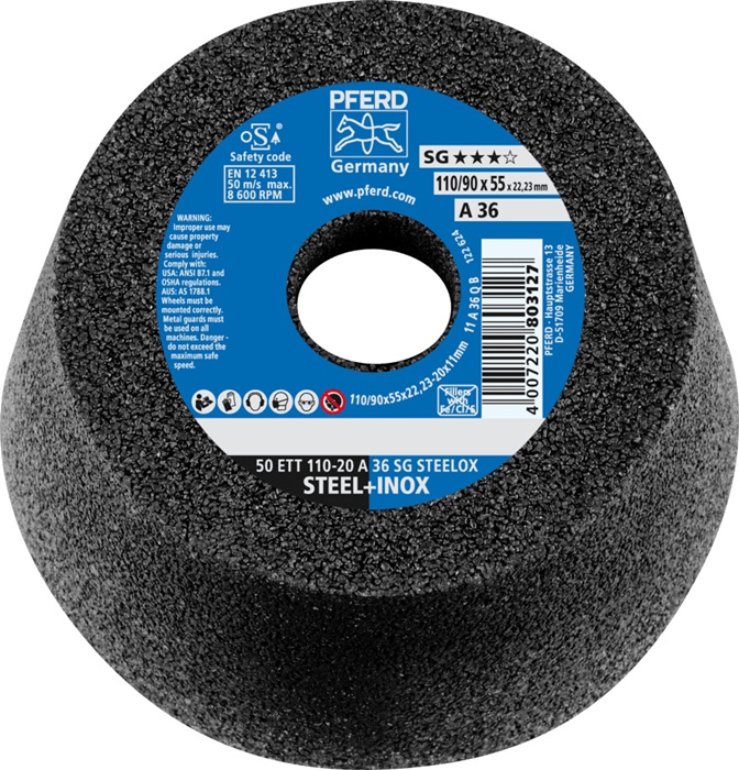 Schleiftopf ETT SG STEELOX 110/55mm INOX u.STA 36 Bohr.22,23mm PFERD