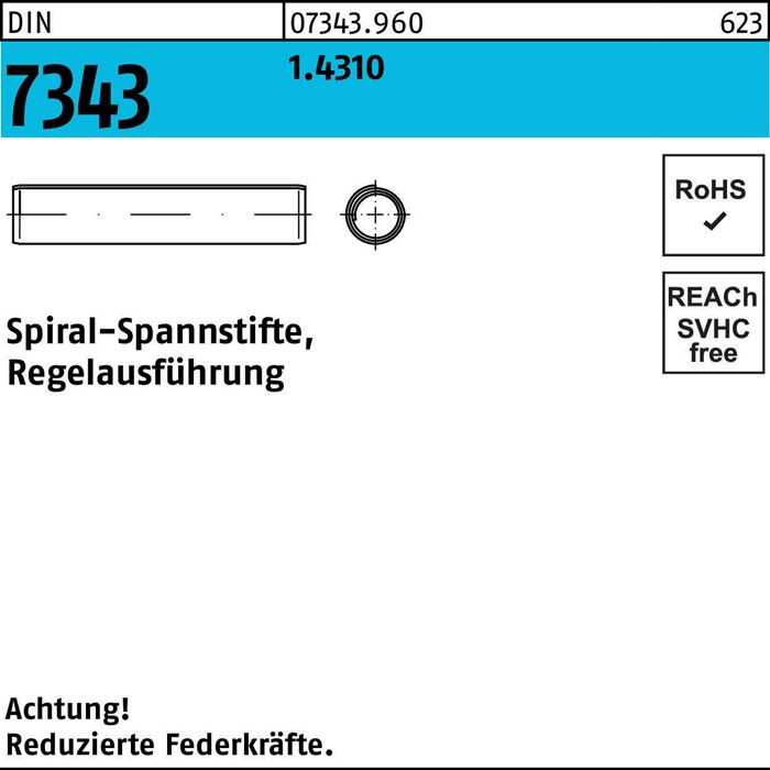 Spiralspannstift DIN 7343 5x 45 1.4310 Regelausf. 500 Stück