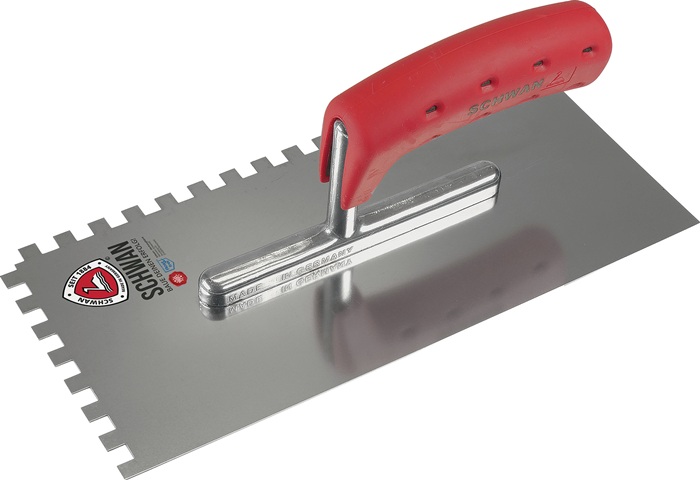 Glättekelle L.280mm B.130mm Zahn 4x4 geh.m.Softheft STA S.0,7mm SCHWAN