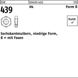 Sechskantmutter DIN 439/ISO 4035 FormB BM 4 Automatenstahl 100 Stück