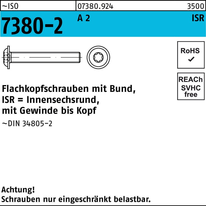 Flachkopfschraube ISO 7380-2 Bund/ISR VG M5x 45-T25 A 2 200Stück