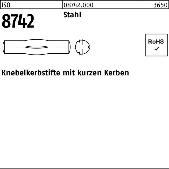 Knebelkerbstift ISO 8742 kurzen Kerben 4x 26 Stahl 100 Stück