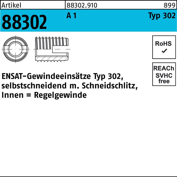 Gewindeeinsatz R 88302 Typ 302 M5x 10 A 1 50 Stück ENSAT