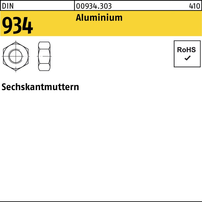 Sechskantmutter DIN 934 M10 Aluminium 100 Stück