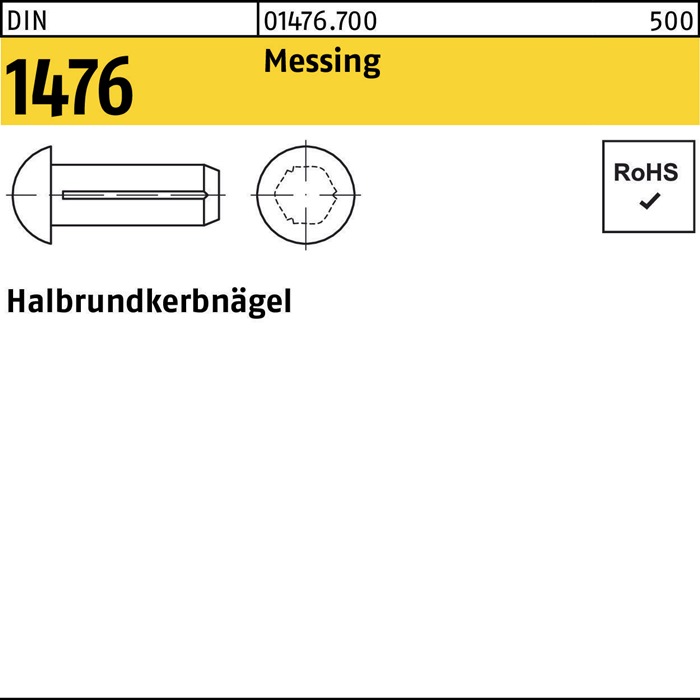 Halbrundkerbnagel DIN 1476 2x 5 Messing 200 Stück