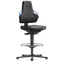 Arbeitsdrehstuhl Nexxit Bodengleiter+Fußring Grifffarbe blau Skintecpolster