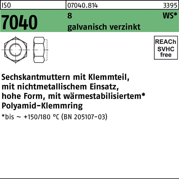 Sechskantmutter ISO 7040 Klemmteil M5 8 galv.verz. brauner Ring 1000St.