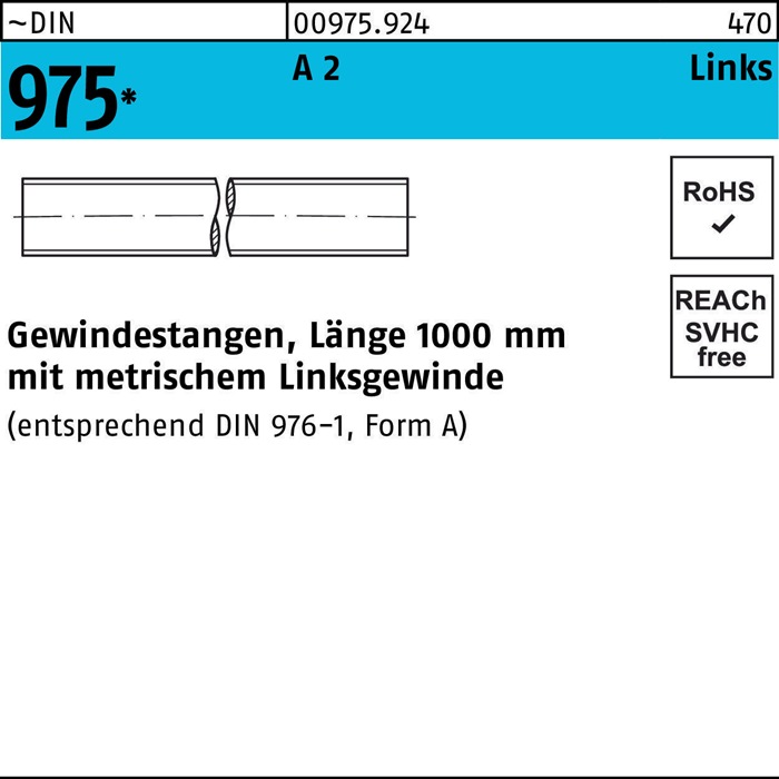 Gewindestange DIN 975 links M6 -LHx 1000mm A 2 1 Stück
