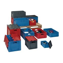 Transportbehälter L600xB400xH320mm rot PP Schwerlast Seitenwände geschl.