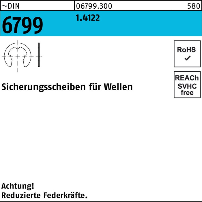 Sicherungsscheibe DIN 6799 f.Wellen 5 1.4122 250 Stück