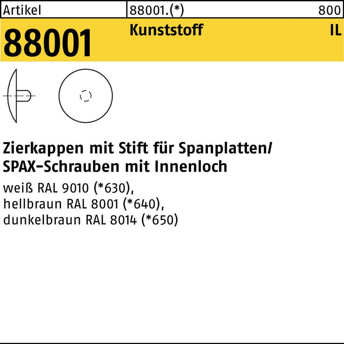 Zierkappe R 88001 Stift 2,5x 12 Ku. hellbraun 1000 Stück