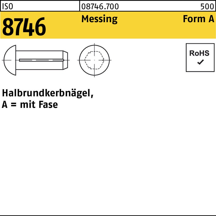 Halbrundkerbnagel ISO 8746 Fase 2x 6 Messing 200 Stück